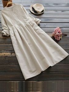 Casual Dresses 2023 Autumn Brodery Long Shirt Dress Vintage Women Cotton Vestidos Sleeve Sundress