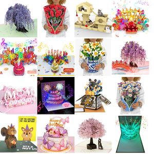 Biglietti d'auguri Fatti a mano Biglietto di fiori di ciliegio Pop Up 3D Fiore Romantico Lettera d'amore Anniversario Matrimonio San Valentino Regalo di compleanno Vuoto Amiyj