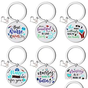 Keychains Lanyards Colorf Nurse Day Stainless Steel Keychain Pendant Creative Gift Keyring Drop Delivery Fashion Accessories Dhrlg