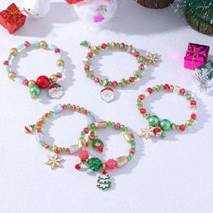 Link bransoletki 2023 Modna Red Green Bransoleta świąteczna dla kobiet koralikowana łańcuch rąk Crutch Reindeer Party Prezenty biżuterii
