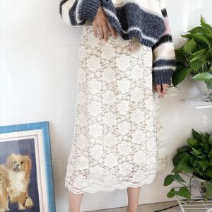Skirts Skirt Women Solid Color Lace Mid-culf Sweet Casual Fashion Autumn And Spring A Word Thin Knit Clothes Vestidos LXJ960