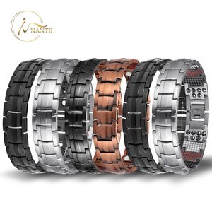 Pulseiras Nantii Dupla Fileira Bio Elemento Pulseira de Cura Pulseiras Magnéticas Fortes para Homens Populares Pulseiras de Aço Titânio de Íon Negativo