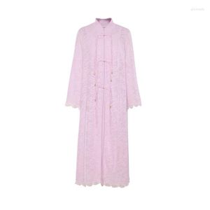 Kvinnors jackor toppkvalitet 2023 Autumn Winter Long Cardigan Coats Women Allover Crochet Sticking Tunic Buttons Hylsa Purpurfärgade cardigans