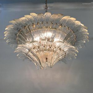 Pendant Lamps Simple Glass Chandelier High-end Atmospheric Flower Lamp Light Luxury Retro Villa Living Room Dining Lighting