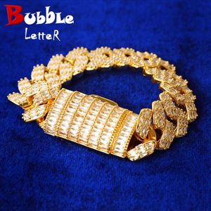 Braccialetti Bracciale a maglia cubana con lettera a bolle per uomo Gioielli baguette hip-hop ghiacciati Colore oro reale Tendenza 2021