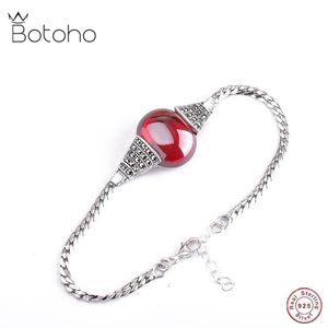 Armreif BOTOHO So Beautiful Granatrote Edelsteine Armbänder für Frauen Vintage Shinning Markasit Armbänder 925 Silber Thai Silber Juwel