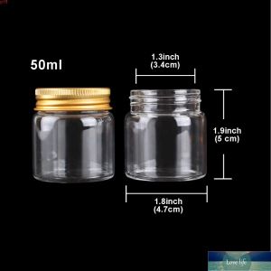 12 pieces 50ml 47*50*34mm Glass Bottles with Golden Aluminum Lids Spice Pill Container Candy Jars Vials for Wedding Giftgood qty Fashion