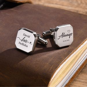 Cufflinks personalizados gratuitos para o marido, o marido, jóias de botão de mangueira de aço inoxidável à prova d'água, presentes personalizados do Groomsman