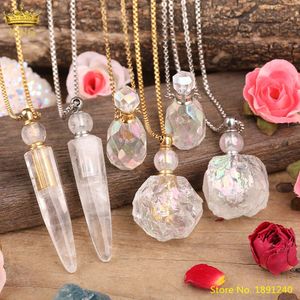 Necklaces Titanium Bainbow Natural White Quartz Perfume Bottle Pendant Necklace Women Aura Rough Crystal Stone Diffuser Vial Jewelry