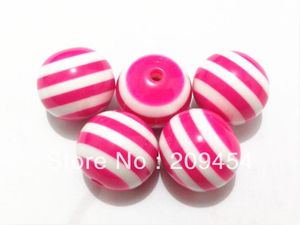 クリスタル送料無料！ 20mm 100pcs/lot Rose Pink Striped Beads子供向けのチャンキー樹脂ビーズ