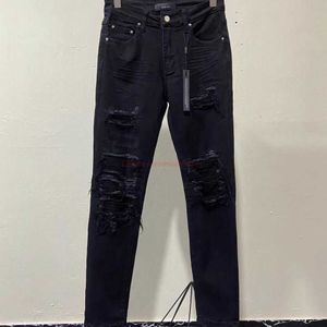 Roupas de grife Amires Jeans Calça jeans Amies Marca de moda de rua Black Hole Jeans remendo raspado Calça mendigo Elástica Leggings slim fit Envelhecido Rasgado 2023