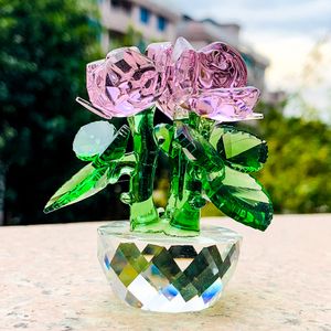 Dekorativa föremål figurer lämnar kristallhantverk rosa rosblomma fasetterat prisma glas solfångare ornament bröllop kärna heminredning gåva 230523