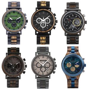 Inne zegarki Bobo Bird Watch Watch Mężczyzn Kwarc Wojskowy zegarki Luksusowe stylowe drewniane zegarki Chronograph Personalizowane wygrawerowane pudełko prezentowe 230523
