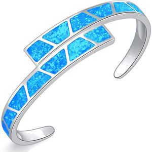 Bangle Fashion Fine Blue Fire Opal Double Layer Square Cuff Armband Bangles smycken för kvinnor flickor