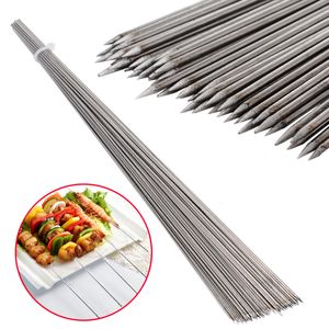 BBQ Tools Accessories 100st Rostfritt Steel Barbecue Sticks Spett Meat Kebab Kabob Needle 38cm For Kitchen Outdoor Picnic Camping Tool 230522