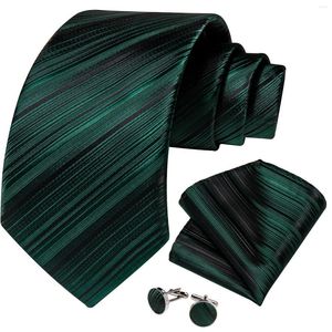 Bow Ties Green Striped Silk For Men Solid Formal Wedding Business Neckwear Accessories Pocket Square Cufflinks Gift Wholesale