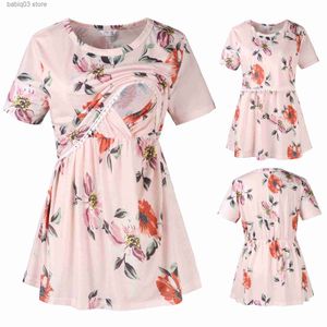 Maternidade Tops Tees Roupas de maternidade feminina 2023 Verão Manga curta Camista de enfermagem estampada floral Tops de roupas de gravidez Tamas de camiseta para amamentar T230523