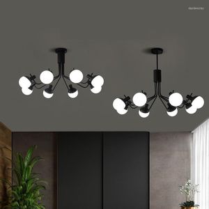 Lampadari Lampadario in stile antico nordico Illuminazione 110V / 220v E14 Lampade in ferro battuto nero Lampade a soffitto a Led Luci domestiche vintage