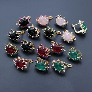 Knot 6pair CZ Paved Natural Black Green Agate Rose Quartz Stone Earrings Linker Connectors Clip Earrings for DIY Women Drops Earring