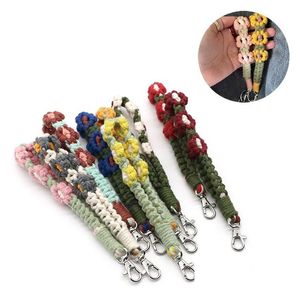 Keychains Bedanyards Boho Flor Wrist Keychain Tecking Thread Cotton Thread Hand Pingente Pingente Jóias Chave de Jóia Droga Droga Acce Dhvxp