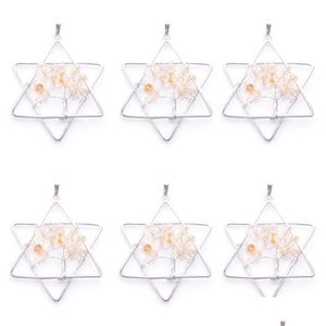Pendant Necklaces Natural Light Citrine Gem Stone Tree Of Life Handmade Wire Color Wrapped Star Pendants For Jewelry Marking N3809 D Dh8Ny