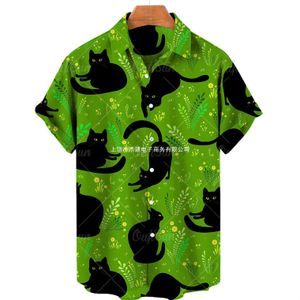 Kort ärmskjorta söt katt 3 d utskrift av mäns casual skjortor