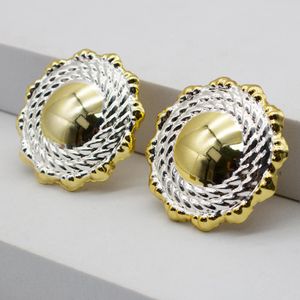 Earrings Dubai 24k Gold Plated Big Golden Silver Two Color Round Stud Earring For Women 2022 Trend New Wedding Party Daily Use