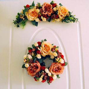 Flores decorativas de seda rosa porta lintel espelho espelho de guirlanda casamento christms suprimentos