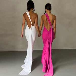 Women's Fashion 2023 Summer New Line Beauty Backless Pleated Slim Fit Solid Sleeveless Dress Women Two Piece Dress