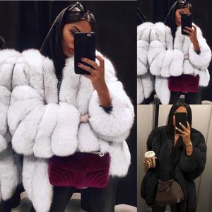 Women's Wool & Blends Women Plus Jacket Size Furry Short Warm Coat Long Fur Faux Sleeve Outerwear