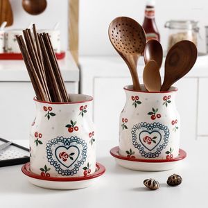 Bottiglie di stoccaggio Scatola di posate in ceramica Stoviglie Folks Knife Spoon Organizer Utensili da cucina Contenitore Accessori Holder Drainer Tools