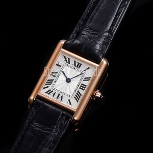 Super Top Fashion Quartz Watch Women Gold Dial Glass Glass Middle Size Scale Black Leather Strap Wristwatch Classic Rectangle Design Dress Vrade 1547