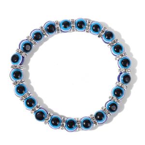 Bangle 12pc Colorful Turkish Blue Evil Eye 8mm Beads Handmade Elasticity Bracelet for Men Women Yoga Reiki Jewelry