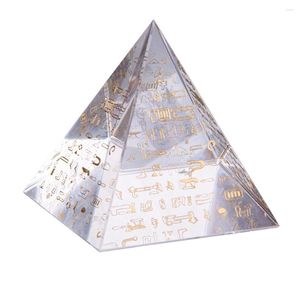 装飾的な置物80mmクリスタルピラミッドプリズムデスクオーナメントガラスガラスペーペートエジプト人エジプト人がゴールドキャラクターの装飾/ギフト/コレクション