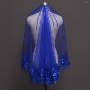 Bridal Veils Arrival Royal Blue Bling Sequins Lace Short Veil One Layer Beautiful Wedding Bride Accessories