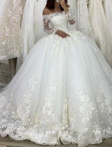 Luxury Engagement Wedding Dress 2023 Chapel Train Off Shoulder Long Sleeve Lace Appliques Bridal Gown Vestidos De Novia Custom Made Robe De Mariage