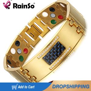 Bracelets RainSo Exquisite Crystal Titanium Bracelets Bangles Magnetic Germanium Negative ions Far Infrared Tourmaline Men's Jewelry