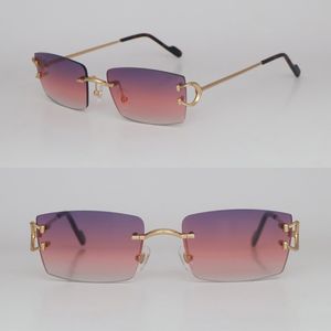 Neues Modell, randlose Metall-Sonnenbrille für Damen, Designer-Mode-Sonnenbrille mit Diamantschliff, Design-Sonnenbrille, große quadratische Sonnenbrille, Mix-Box, Größe 58–20–145 mm