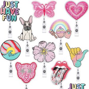 Sewing Notions Tools Butterfly Emboridered Retractable Badge Reels Holder With Alloy Alligator Clip Cute Pink Love Heart Resin Id Dhfcm