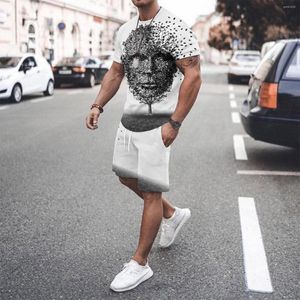 Herrspårar Summer Men's T-Shirt 2-stycken Set Male Bekväm sportkläder T-skjorta Shorts Outfits 3D Printed Tracksuit For Men Jogging