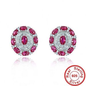 Vintage Ruby Diamond Stud Earring 925 Sterling Silver Engagement Wedding Earrings for Women Bridal Statement Party Jewelry