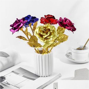 Party Favor Fashionable Gold Foil Rose Flower Gifts Romantic Valentines Day Gift Lasts Roses Wedding Festive Decoration Drop Deliver Dhcjd