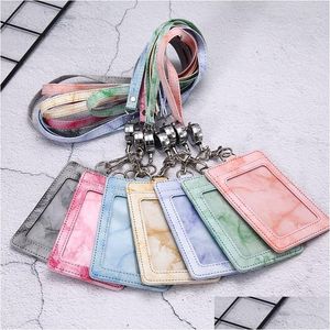 Keychains Lanyards Pu Leather Work Card Keychain Retractable Marble Pattern Id Sleeve Drop Delivery Fashion Accessories Dhttp