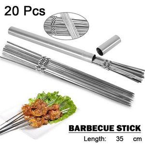 BBQ Tools Accessories Spetts For Grilling Storage Tube Rostfritt stål Barbecue Spett Needle Sticks Metal Plat Forks Kök Camping Gadgets 230522