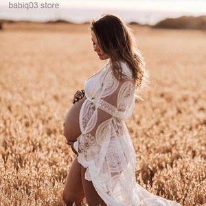 Vestidos de maternidade Crochet Lace Maternity Photography Props Dressos Dress Vestido Maxi Maternidade Vestido Para Mulheres Grávidão Photo Prop T230523