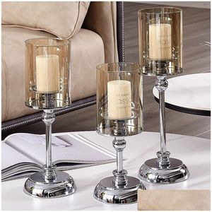 Ljushållare Sier Vintage Home Ornaments Romantic Glass Candlestick Wedding Decoration Articles Drop Delivery Garden DH6I5