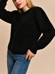 Malhas femininas 2023 Mulheres O-pescoço tricotar o cardigan mohair mistura de mulheres brilhantes suéter de moda fora de roupas