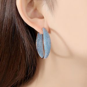 Huggie Luoteemi Luxury Design Big Hoop Earrings For Sexy Women Fantare Blue Color Micro Cubic Zircon Fashion Jewelry for Wedding Party