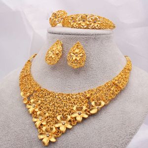 Dubai guldsmycken sätter afrikansk brudhalsband örhänge ringarmband saudiarabien kvinnor bröllop smycken