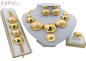 Liffly African Sets Round Necklace Bracelet Dubai Gold Set for Women Wedding Party Bridal Earrings Ring Jewelry 2207196329104